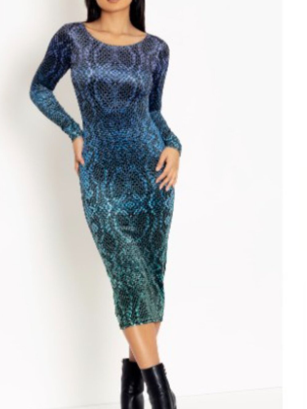 Blackmilk Ocean Serpent Velvet Long sleeve Bodycon Midi Dress L